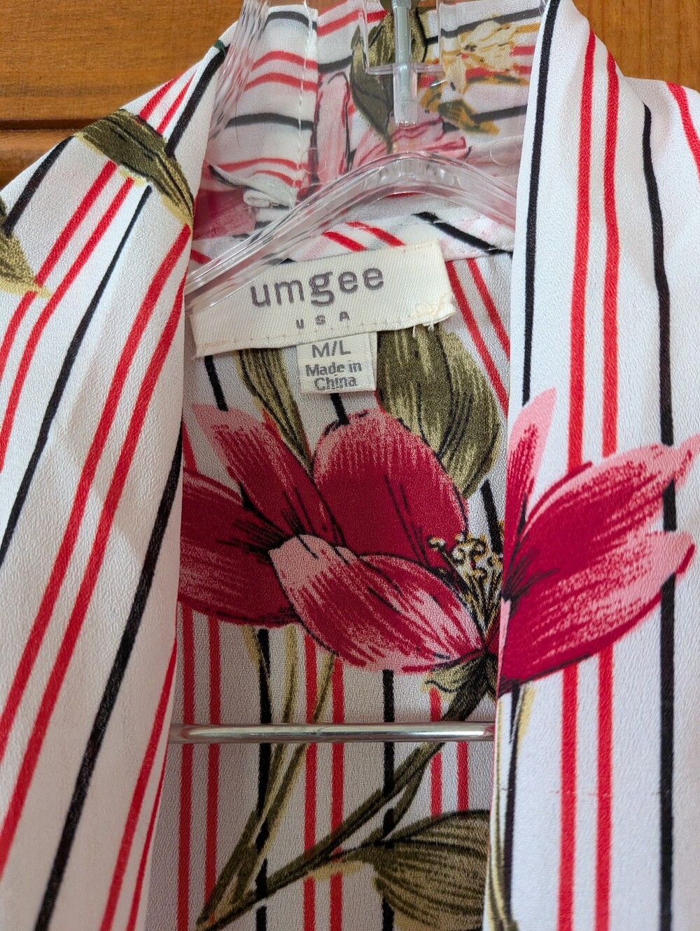 Umgee Striped Floral Duster in White, Red & Black - Picture 2 of 3